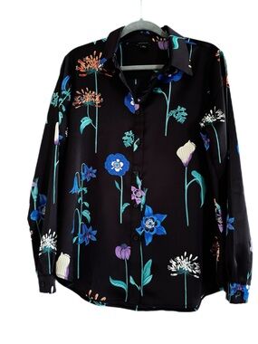 Ann Taylor Floral Long Sleeve Button-Up Blouse size M
